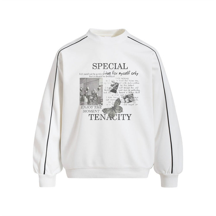 Men's Rap Character Print Contrast Stitch Crewneck Pullover Sweatshirt - Premium Fitness & Activewear