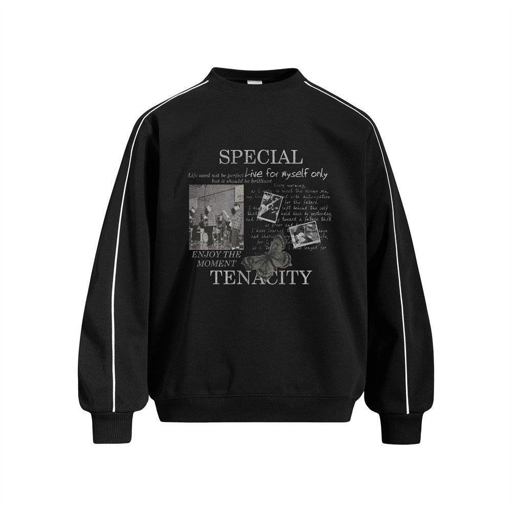 Men's Rap Character Print Contrast Stitch Crewneck Pullover Sweatshirt - Premium Fitness & Activewear