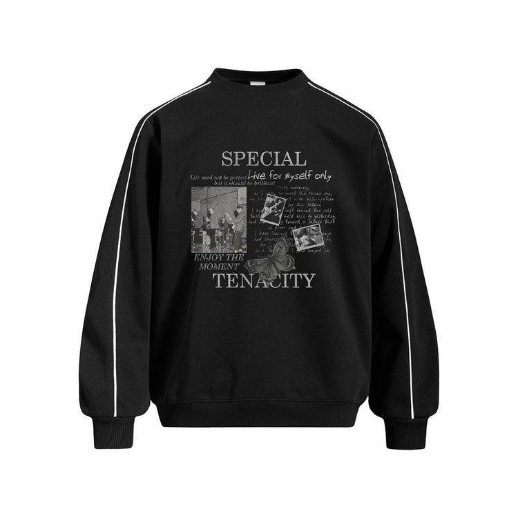 Men's Rap Character Print Contrast Stitch Crewneck Pullover Sweatshirt - Premium Fitness & Activewear