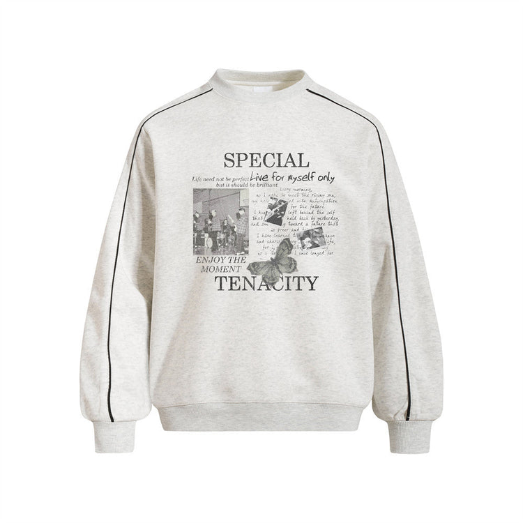 Men's Rap Character Print Contrast Stitch Crewneck Pullover Sweatshirt - Premium Fitness & Activewear