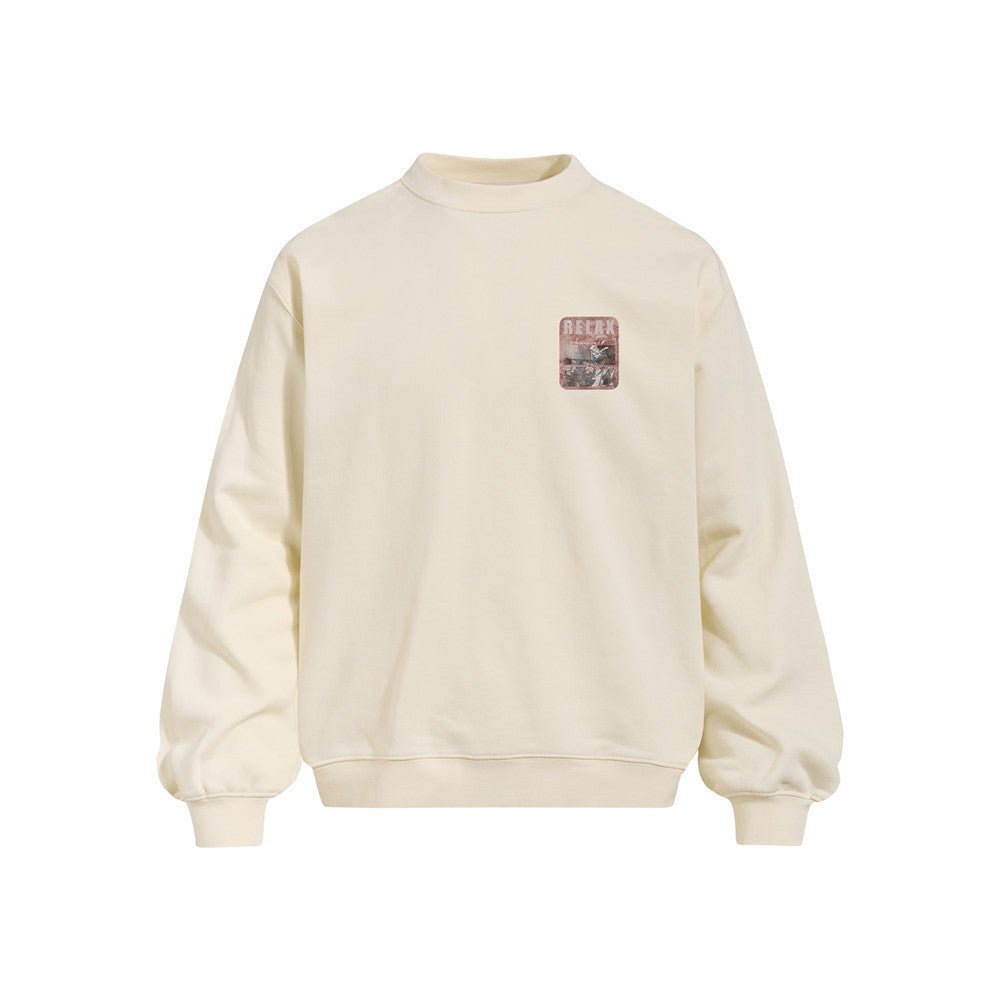 Men's Rap Guitar Portrait Print Crewneck Sweatshirt, Loose Fit Heavyweight Casual Pullover - Premium Fitness & Activewear