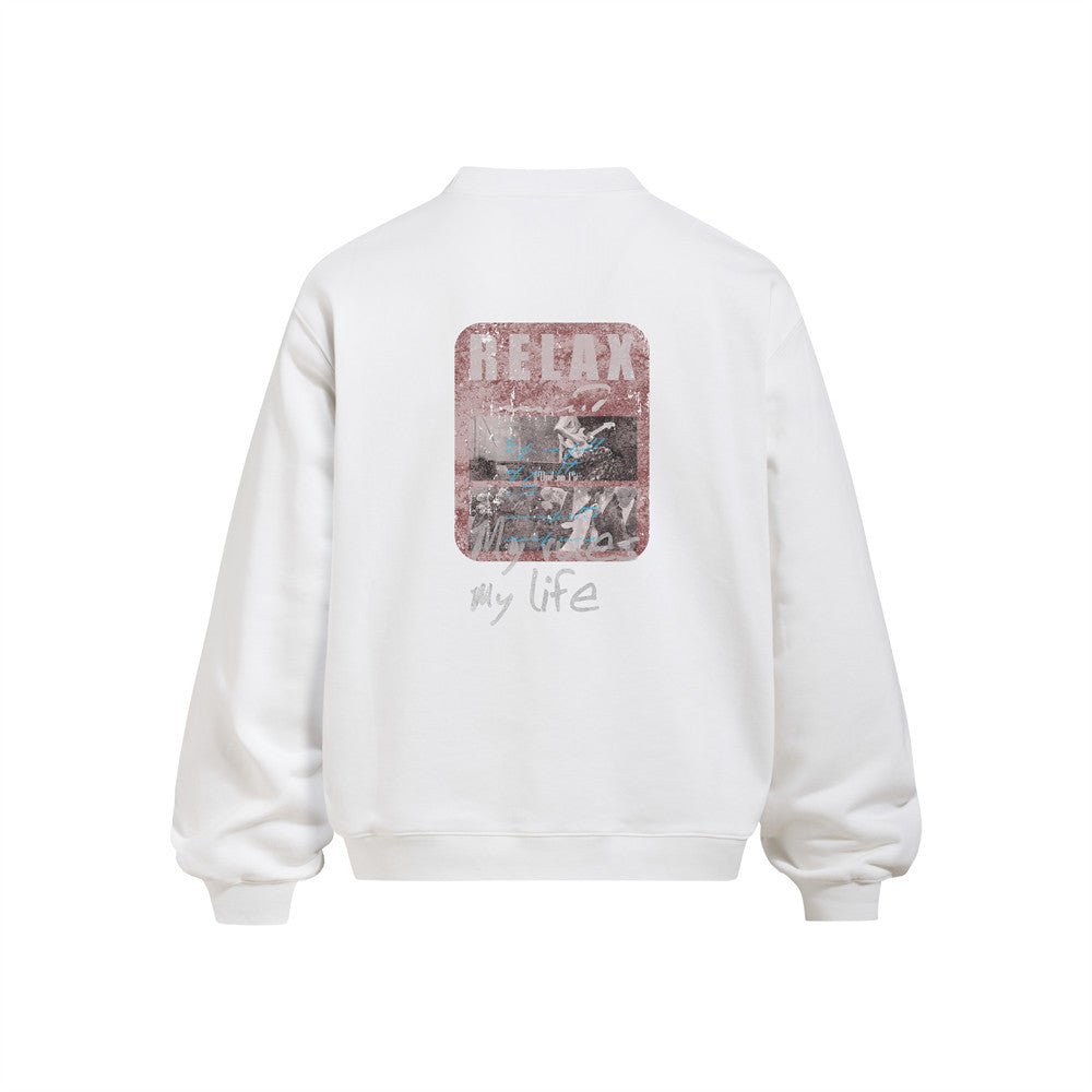 Men's Rap Guitar Portrait Print Crewneck Sweatshirt, Loose Fit Heavyweight Casual Pullover - Premium Fitness & Activewear