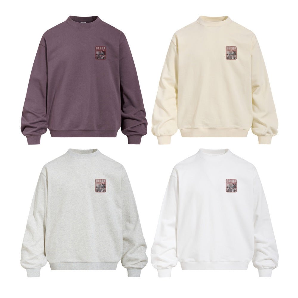 Men's Rap Guitar Portrait Print Crewneck Sweatshirt, Loose Fit Heavyweight Casual Pullover - Premium Fitness & Activewear