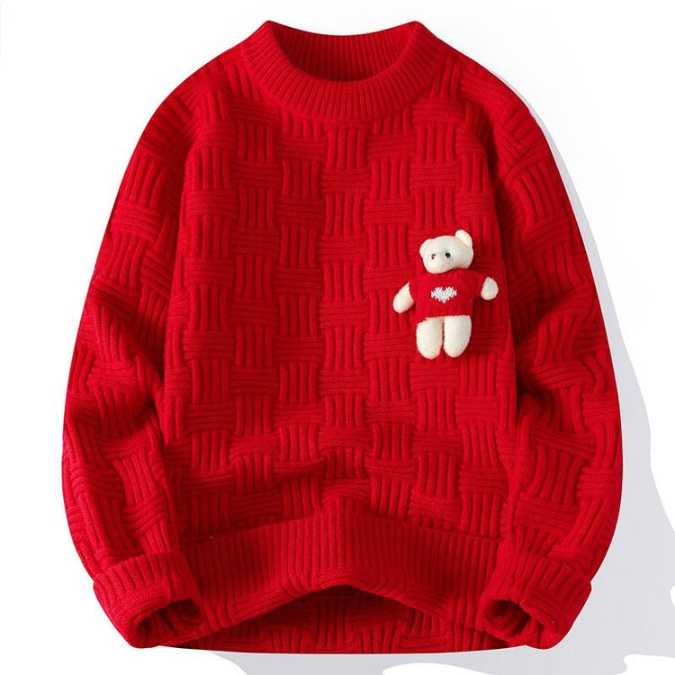 Men's Red Round Neck Long Sleeve Chunky Cable Knit Sweater - Premium Fitness & Activewear for Men & Women|UK