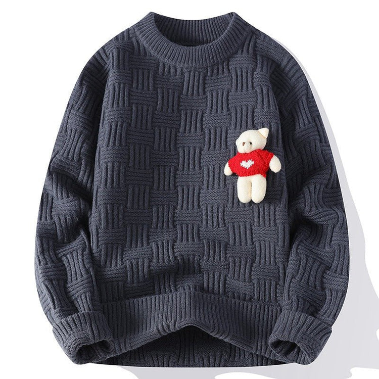 Men's Red Round Neck Long Sleeve Chunky Cable Knit Sweater - Premium Fitness & Activewear for Men & Women|UK