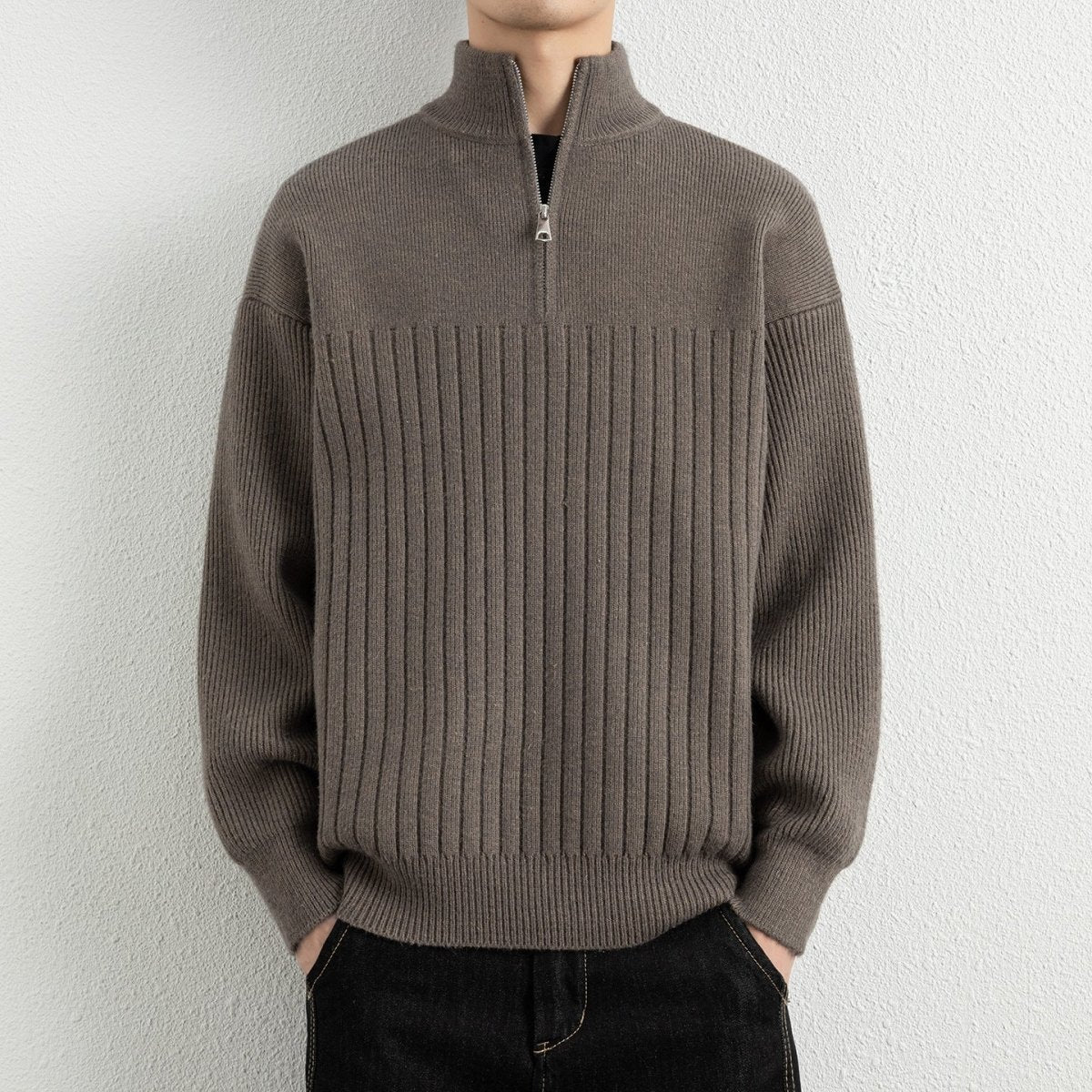 Men's Relaxed Fit Stand Collar Knitted Jacket Casual Top - Premium Fitness & Activewear