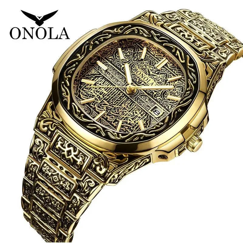 Men's Retro Watch ONOLA 3808 Waterproof Quartz with Steel Strip and Custom Muslim Azan Feature - Allen-Fitness