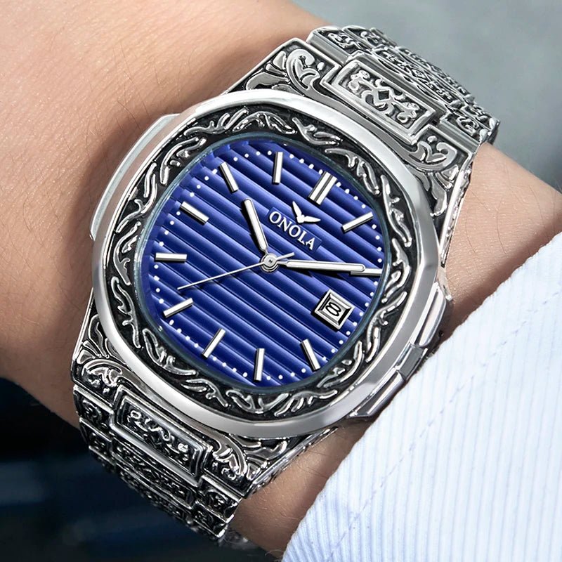 Men's Retro Watch ONOLA 3808 Waterproof Quartz with Steel Strip and Custom Muslim Azan Feature - Allen - Fitness