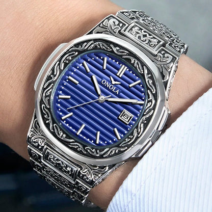 Men's Retro Watch ONOLA 3808 Waterproof Quartz with Steel Strip and Custom Muslim Azan Feature - Allen - Fitness