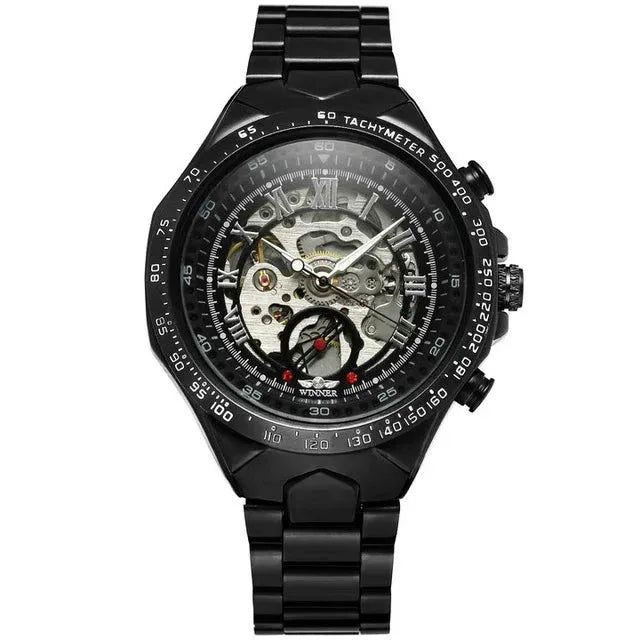 Men's Skeleton Wrist Watch Automatic Mechanical Display Retro Style Winner 432 Black Alloy - Allen-Fitness