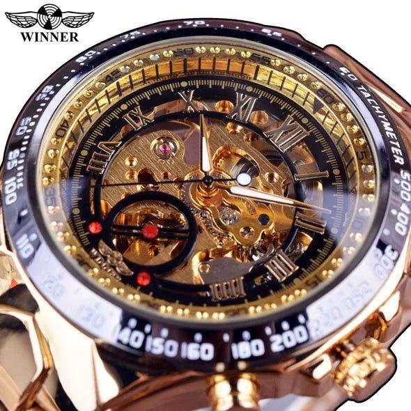 Men's Skeleton Wrist Watch Automatic Mechanical Display Retro Style Winner 432 Black Alloy - Allen-Fitness