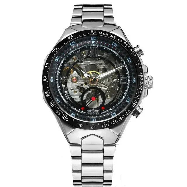Men's Skeleton Wrist Watch Automatic Mechanical Display Retro Style Winner 432 Black Alloy - Allen-Fitness