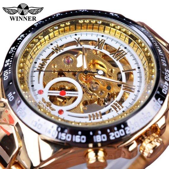 Men's Skeleton Wrist Watch Automatic Mechanical Display Retro Style Winner 432 Black Alloy - Allen-Fitness