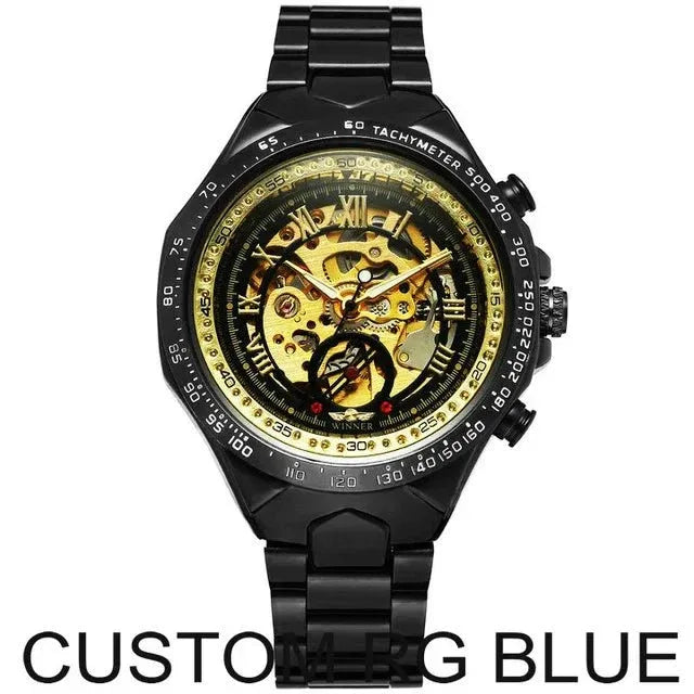 Men's Skeleton Wrist Watch Automatic Mechanical Display Retro Style Winner 432 Black Alloy - Allen-Fitness
