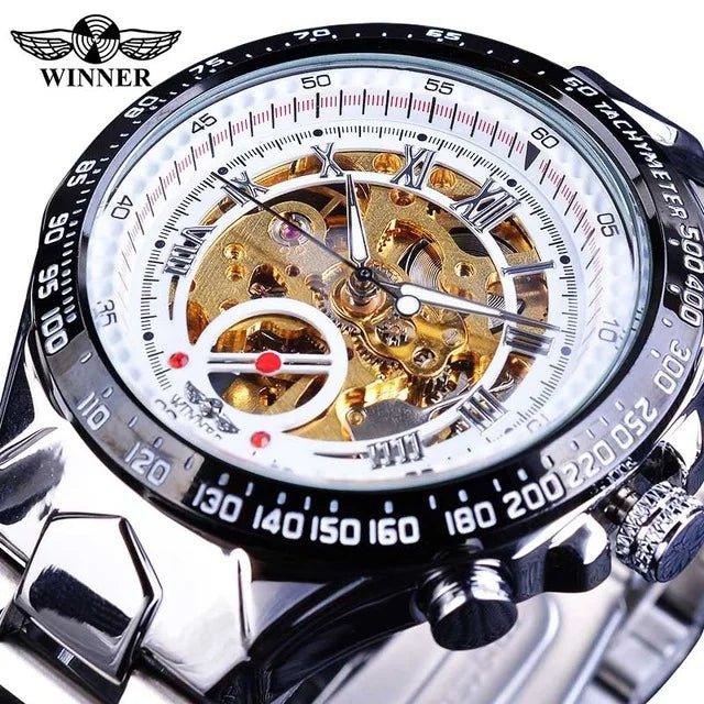 Men's Skeleton Wrist Watch Automatic Mechanical Display Retro Style Winner 432 Black Alloy - Allen-Fitness