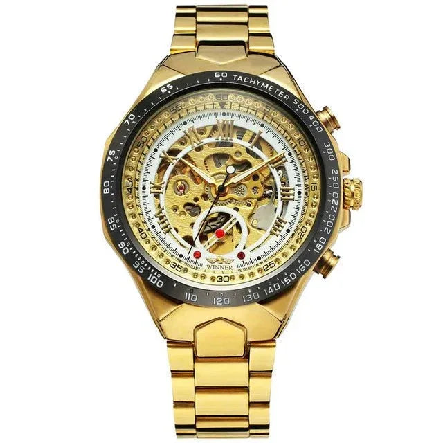 Men's Skeleton Wrist Watch Automatic Mechanical Display Retro Style Winner 432 Black Alloy - Allen-Fitness