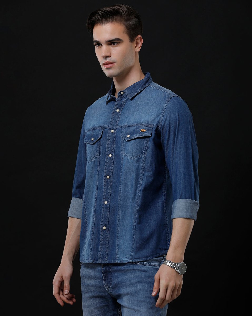 Men's Slim Fit Solid Denim Casual Shirt (ACHAN) - Allen - Fitness