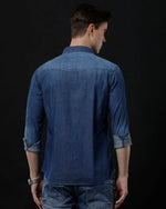 Men's Slim Fit Blue Washed Denim Shirt by Temple Of Denim - Casual Full Sleeve Wear - Allen-Fitness