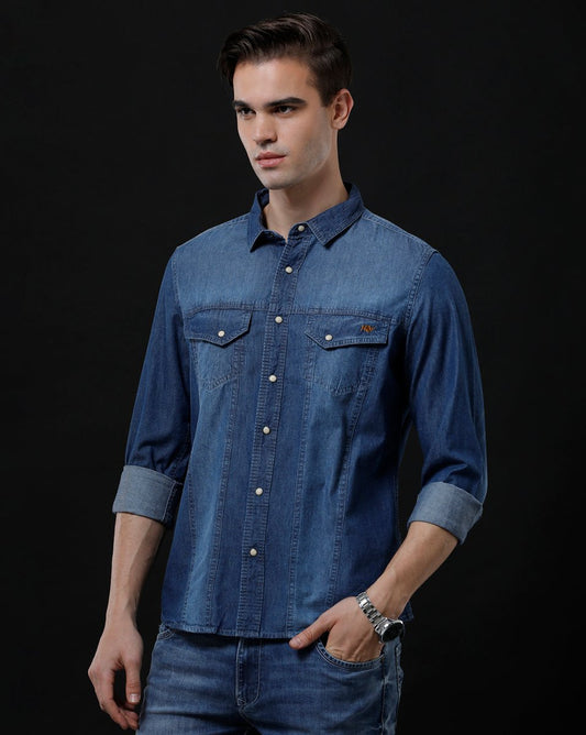 Men's Slim Fit Solid Denim Casual Shirt (ACHAN) - Allen - Fitness