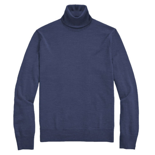 Blue turtleneck sweater on a white background