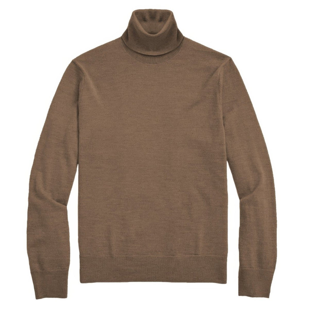 Brown turtleneck sweater on a white background