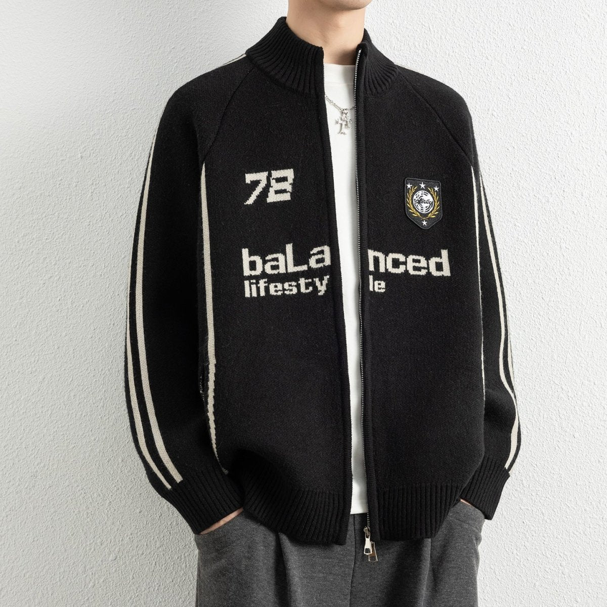 Men's Stand Collar Zip-Up Knit Cardigan Sweater - Premium Fitness & Activewear