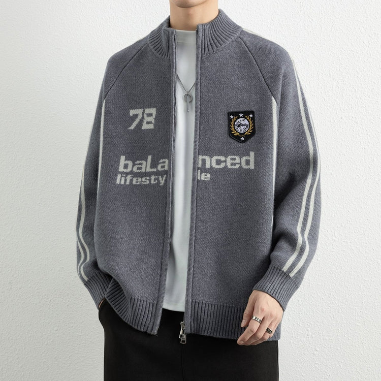 Men's Stand Collar Zip-Up Knit Cardigan Sweater - Premium Fitness & Activewear