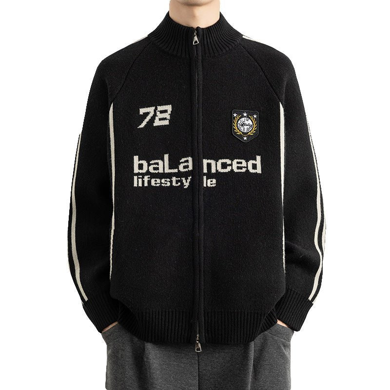Men's Stand Collar Zip-Up Knit Cardigan Sweater - Premium Fitness & Activewear