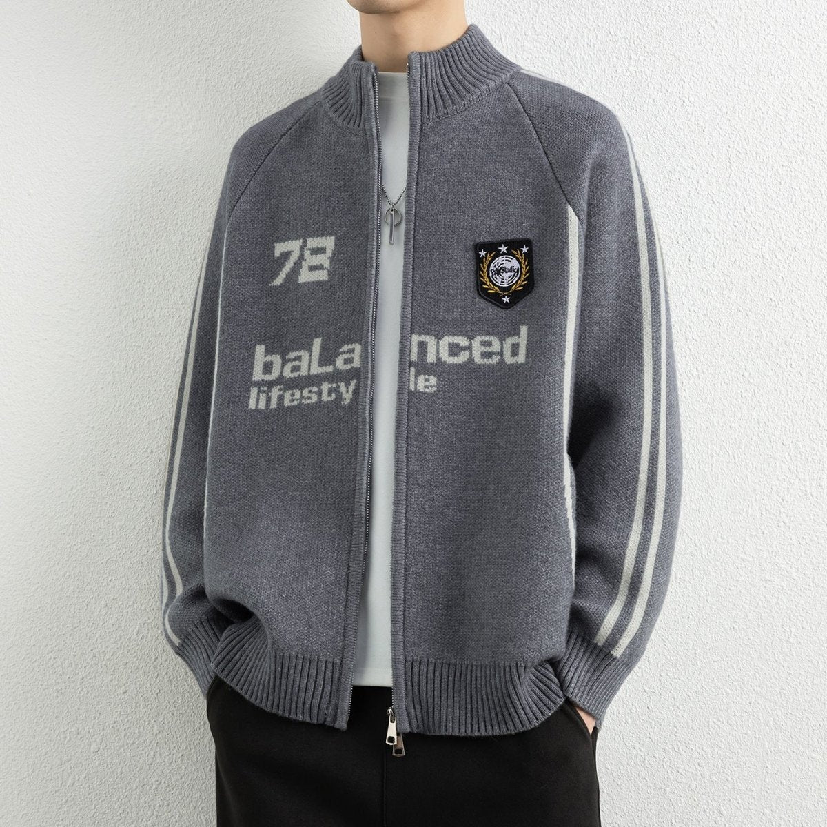 Men's Stand Collar Zip-Up Knit Cardigan Sweater - Premium Fitness & Activewear