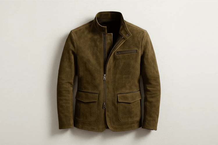 Mens Stand-Up Collar Zip-Up Jacket Casual Vintage Outerwear - Allen-Fitness