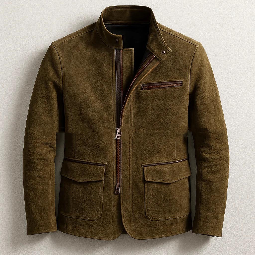 Mens Stand-Up Collar Zip-Up Jacket Casual Vintage Outerwear - Allen-Fitness