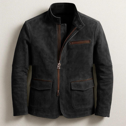 Mens Stand-Up Collar Zip-Up Jacket Casual Vintage Outerwear - Allen-Fitness