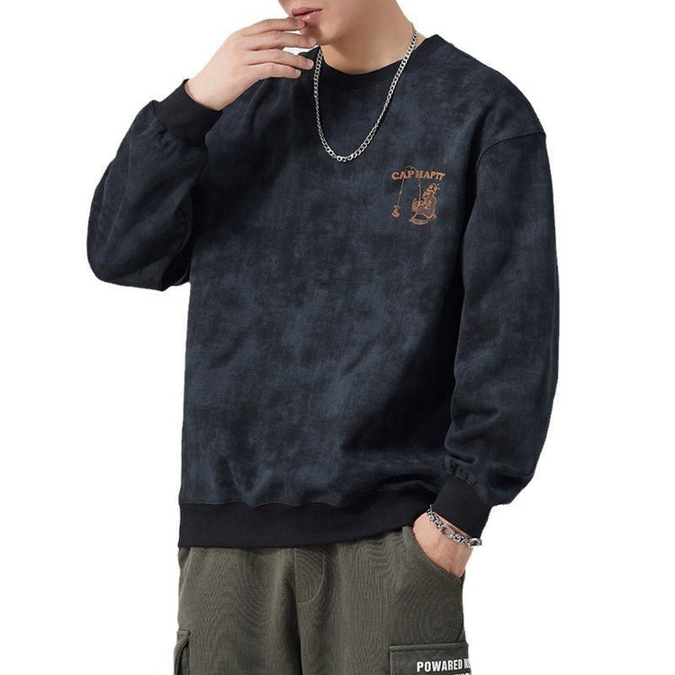 Men's Streetwear Long Sleeve Round Neck Fleece Lined Plus Size Sweatshirt - Premium Fitness & Activewear for Men & Women|UK