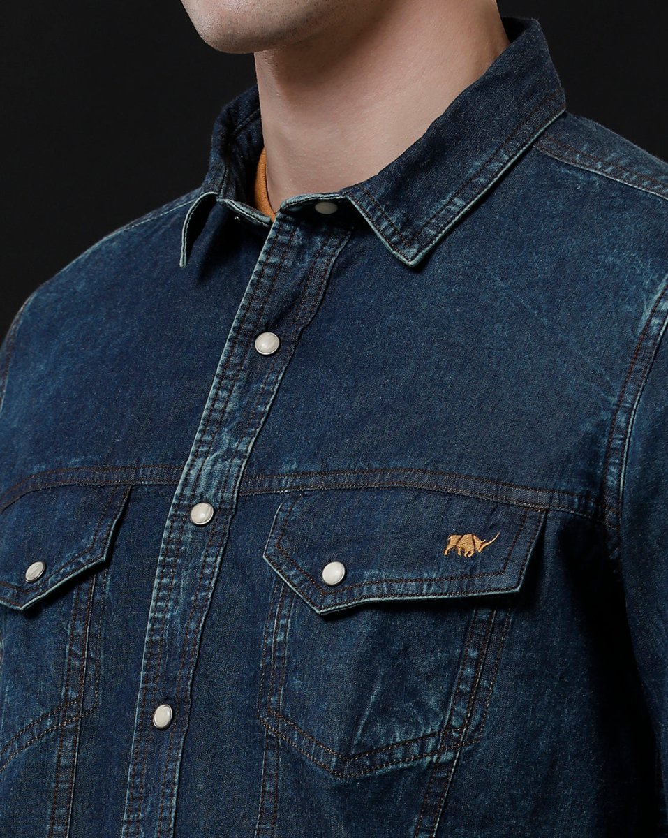 Men's Stylish Denim Shirt - Slim Fit with Full Sleeves by Temple Of Denim - Allen - Fitness