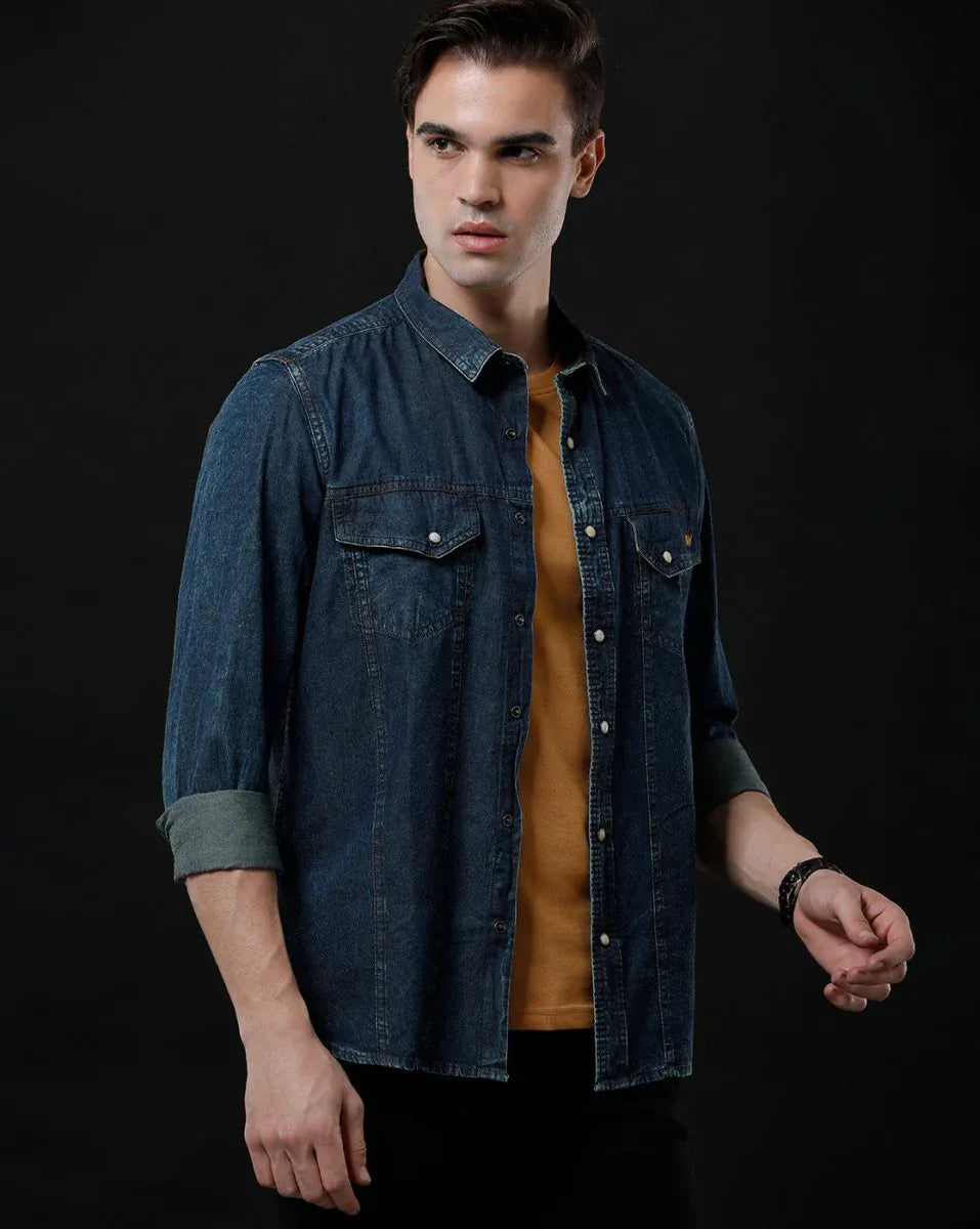 Men's Stylish Denim Shirt - Slim Fit with Full Sleeves by Temple Of Denim - Allen-Fitness