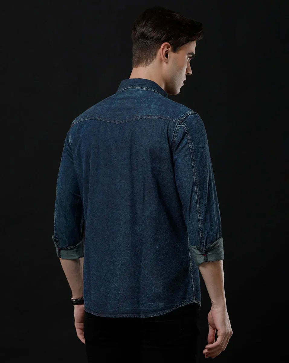Men's Stylish Denim Shirt - Slim Fit with Full Sleeves by Temple Of Denim - Allen-Fitness