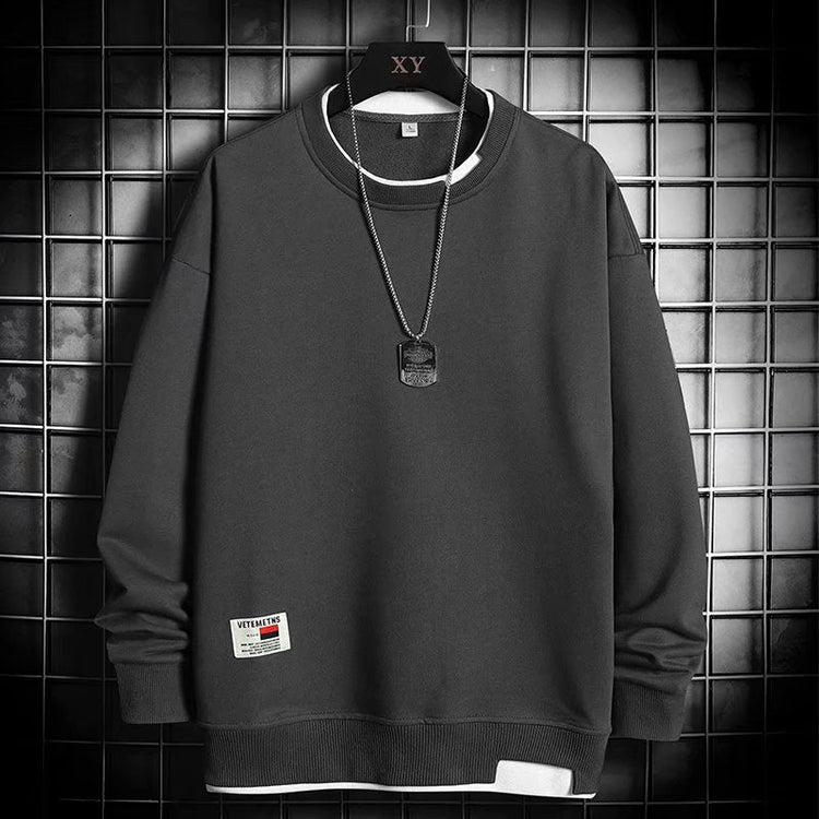 Men's T-shirt Trendy Ins Loose Top Crewneck fleece-lined Thickened Autumn and Winter Sweatshirt Men's Autumn Clothes Base Shirt - Premium Fitness & Activewear