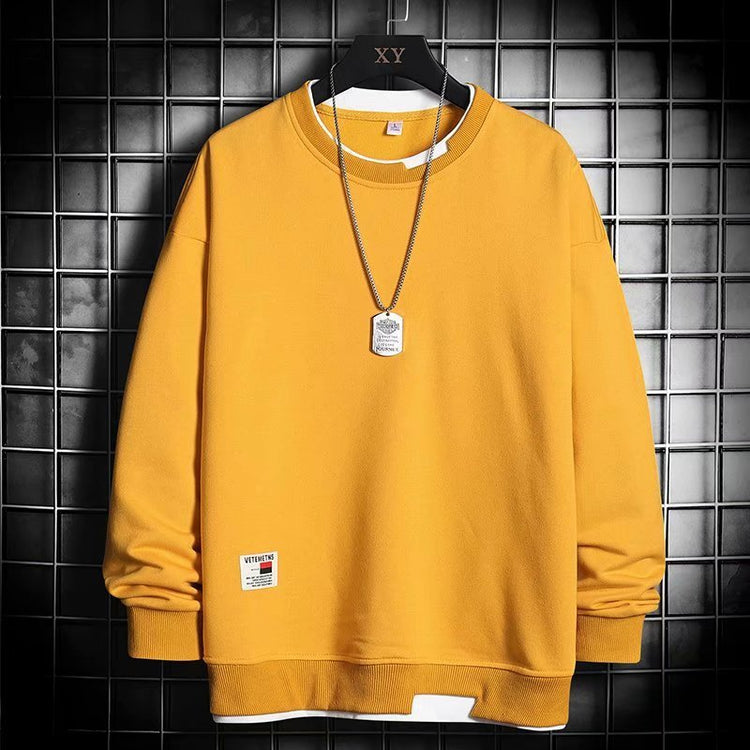 Men's T-shirt Trendy Ins Loose Top Crewneck fleece-lined Thickened Autumn and Winter Sweatshirt Men's Autumn Clothes Base Shirt - Premium Fitness & Activewear