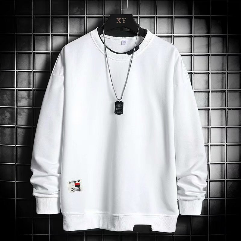 Men's T-shirt Trendy Ins Loose Top Crewneck fleece-lined Thickened Autumn and Winter Sweatshirt Men's Autumn Clothes Base Shirt - Premium Fitness & Activewear