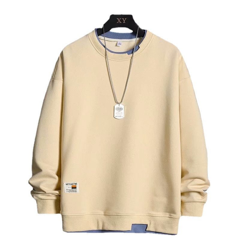 Men's T-shirt Trendy Ins Loose Top Crewneck fleece-lined Thickened Autumn and Winter Sweatshirt Men's Autumn Clothes Base Shirt - Premium Fitness & Activewear