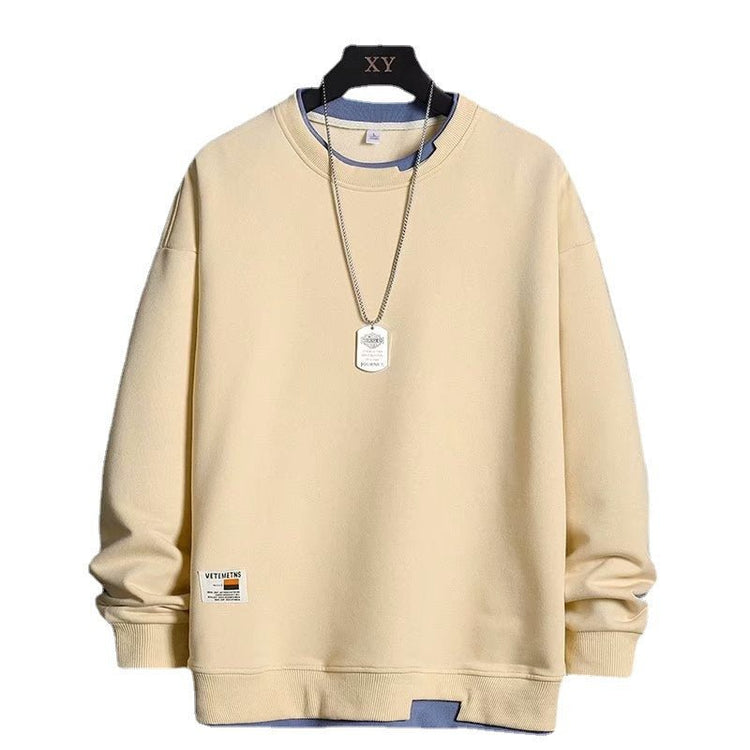 Men's T-shirt Trendy Ins Loose Top Crewneck fleece-lined Thickened Autumn and Winter Sweatshirt Men's Autumn Clothes Base Shirt - Premium Fitness & Activewear