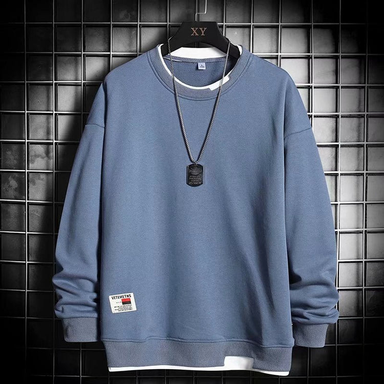 Men's T-shirt Trendy Ins Loose Top Crewneck fleece-lined Thickened Autumn and Winter Sweatshirt Men's Autumn Clothes Base Shirt - Premium Fitness & Activewear