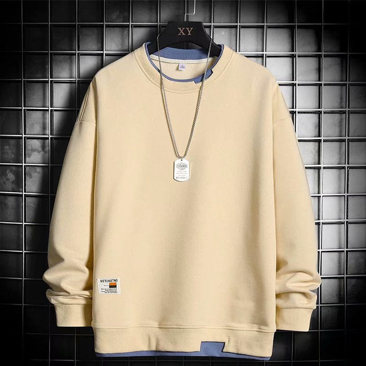 Men's T-shirt Trendy Ins Loose Top Crewneck fleece-lined Thickened Autumn and Winter Sweatshirt Men's Autumn Clothes Base Shirt - Premium Fitness & Activewear