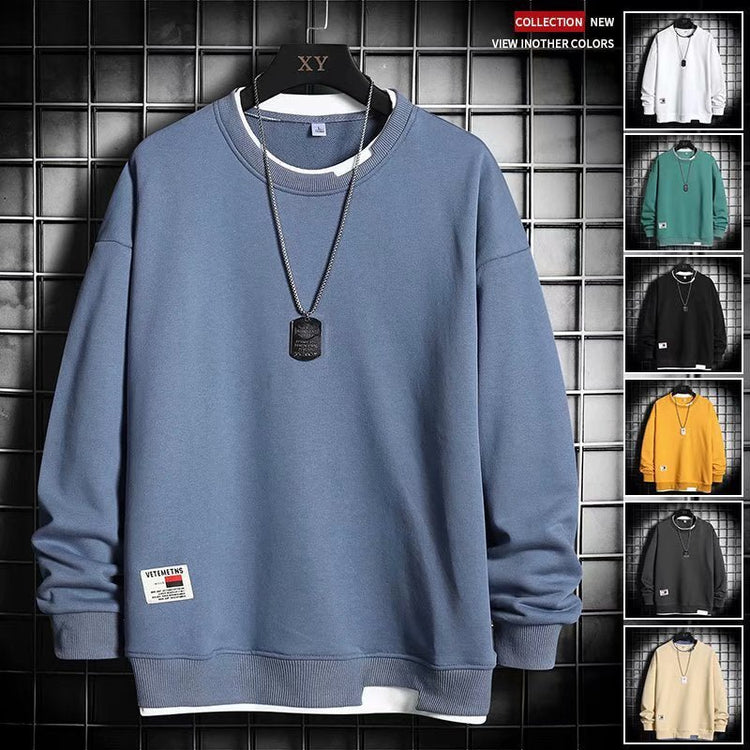 Men's T-shirt Trendy Ins Loose Top Crewneck fleece-lined Thickened Autumn and Winter Sweatshirt Men's Autumn Clothes Base Shirt - Premium Fitness & Activewear