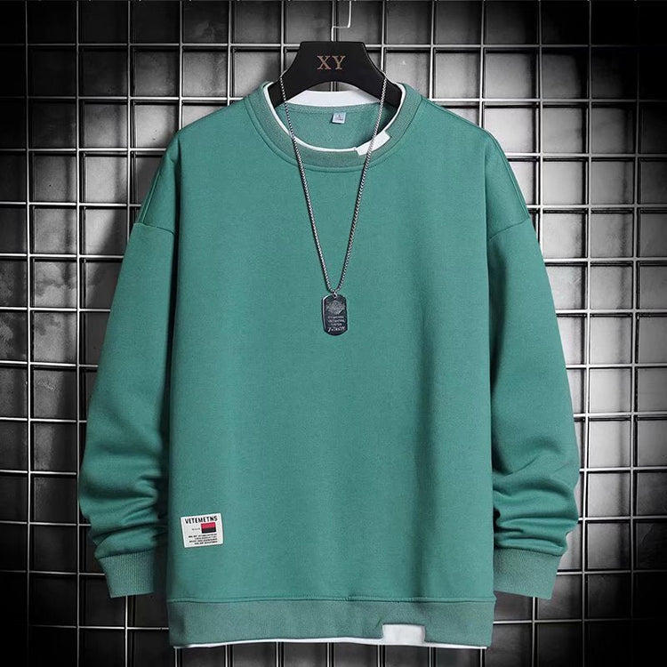 Men's T-shirt Trendy Ins Loose Top Crewneck fleece-lined Thickened Autumn and Winter Sweatshirt Men's Autumn Clothes Base Shirt - Premium Fitness & Activewear