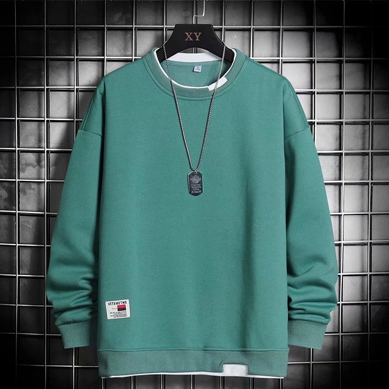 Men's T-shirt Trendy Ins Loose Top Crewneck fleece-lined Thickened Autumn and Winter Sweatshirt Men's Autumn Clothes Base Shirt - Premium Fitness & Activewear