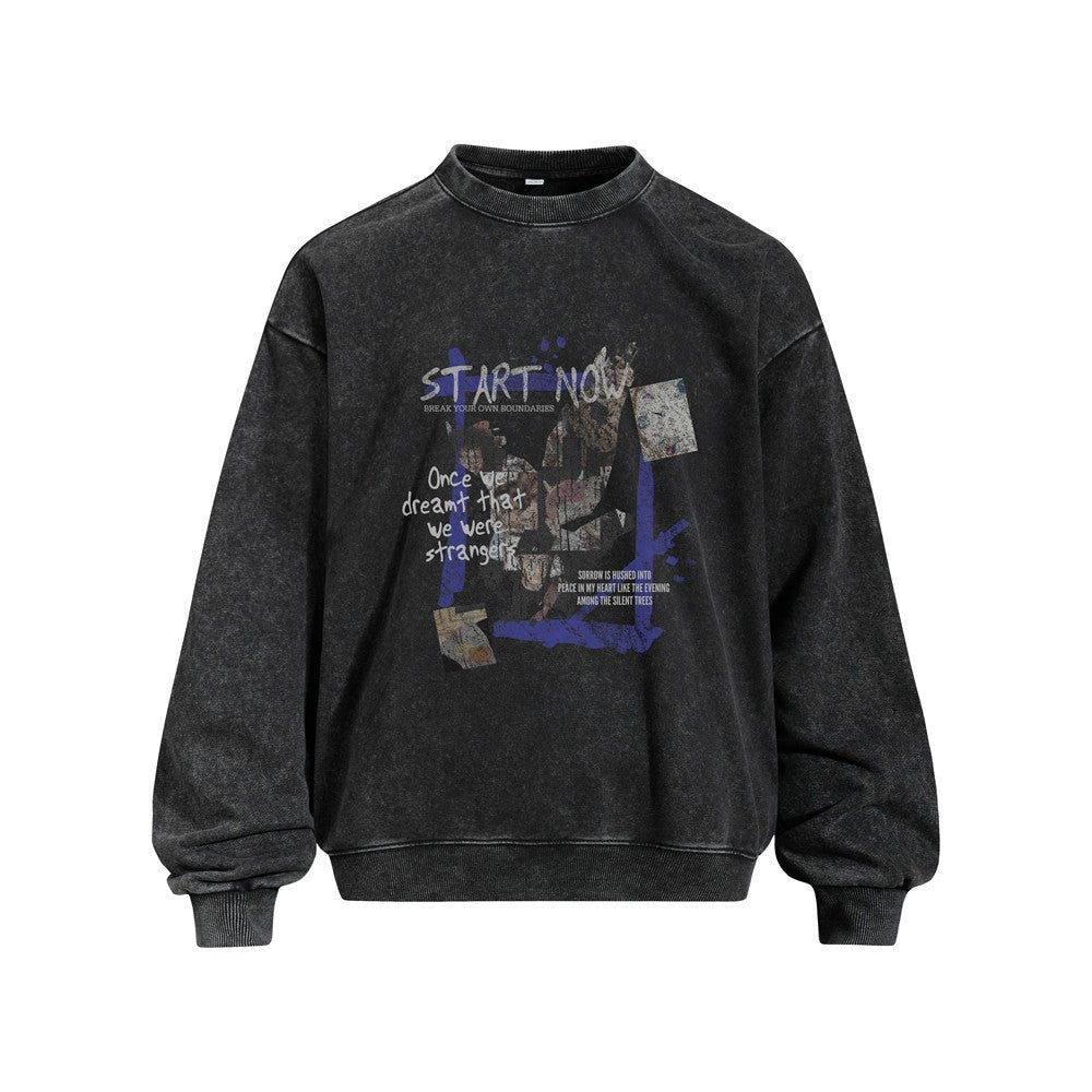 Men's Vintage Graffiti Letter Print Long Sleeve Crew Neck Hoodie - Premium Fitness & Activewear