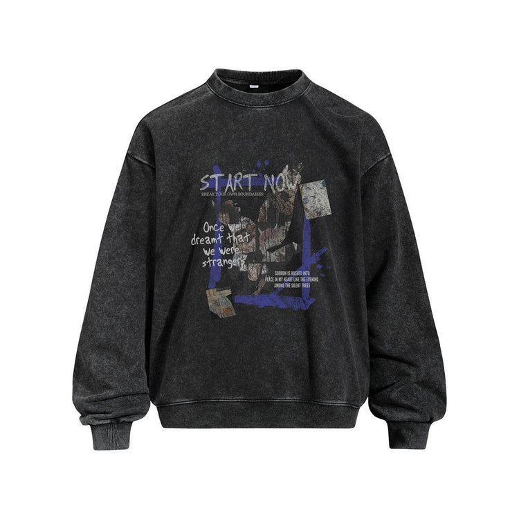 Men's Vintage Graffiti Letter Print Long Sleeve Crew Neck Hoodie - Premium Fitness & Activewear