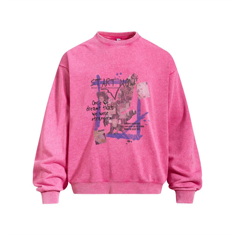 Men's Vintage Graffiti Letter Print Long Sleeve Crew Neck Hoodie - Premium Fitness & Activewear