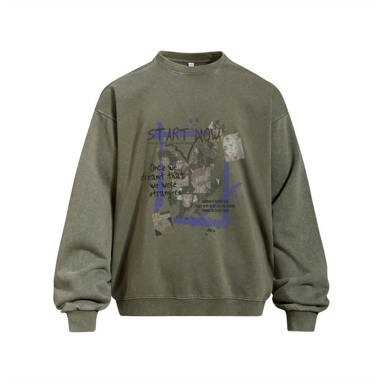 Men's Vintage Graffiti Letter Print Long Sleeve Crew Neck Hoodie - Premium Fitness & Activewear